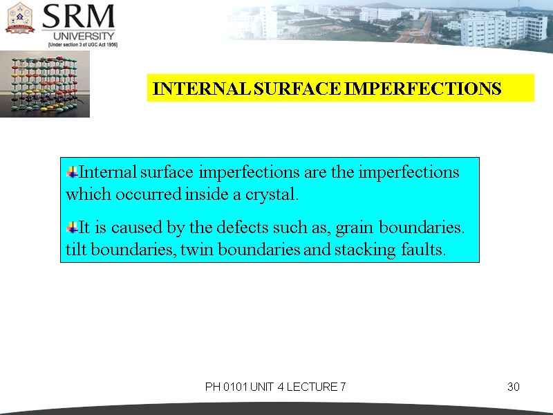 PH 0101 UNIT 4 LECTURE 7 30 INTERNAL SURFACE IMPERFECTIONS Internal surface imperfections are